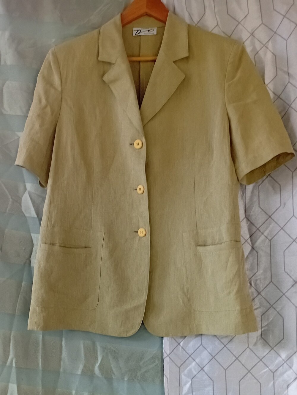 Donna Oro Italy Chartreuse Earthy Olive Flax Linen Layering Jacket Fall Autumn